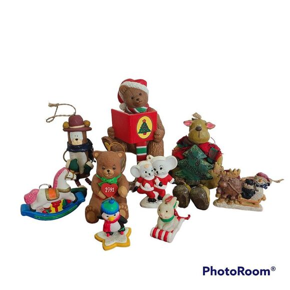 Vintage Christmas Animals Ornaments and Stocking Hanger Bundle Nine Items Lot - Picture 1 of 16